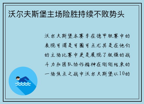 沃尔夫斯堡主场险胜持续不败势头